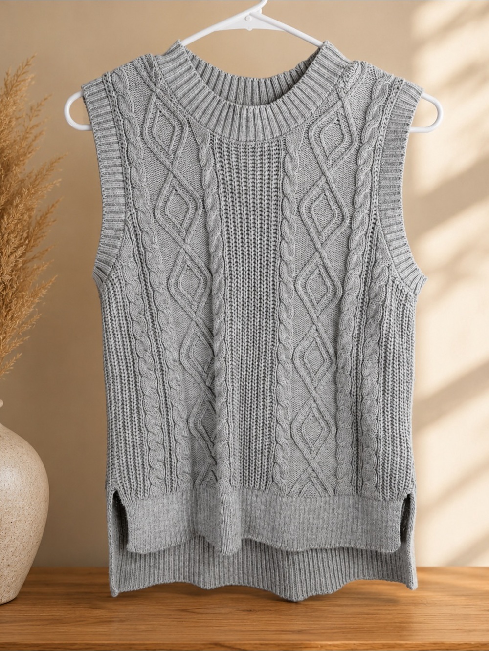Joie Cable Knit Sweater Vest Womens Small Gray Sleeveless Chunky Knit